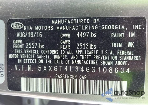 2016 Kia Optima Lx из США, поврежденный, VIN 5XXGT4L34GG108634